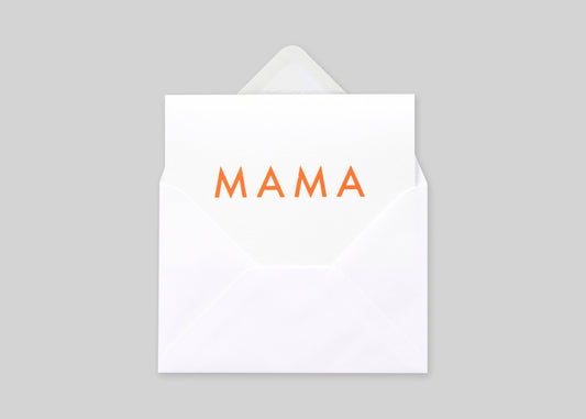 Foil blocked Mama card – Neon Orange on White